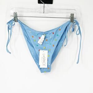 L*Space Lennox Swim Bottom Side Ties Blue Floral Beaded NWT